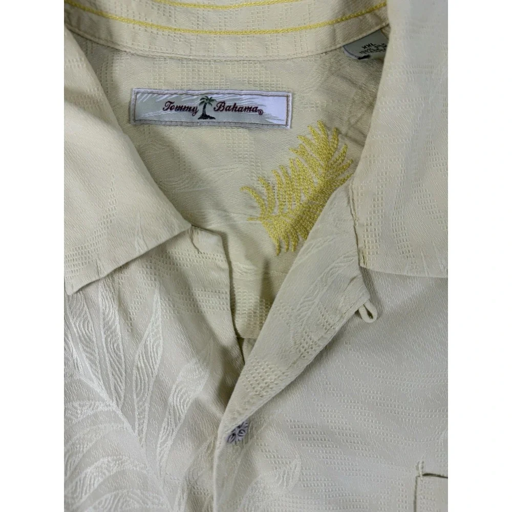 Tommy Bahama 100% Silk Camp Shirt Yellow Tropical Jacquard Button Up XXL Hawaian